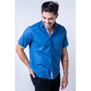Camisa Casual Masculina Tradicional Algodão Fio 60 Azul F01345a 01