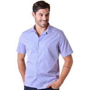 Camisa Casual Masculina Tradicional Algodão Fio 60 Azul Médio F01506a 01