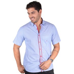 Camisa Casual Masculina Tradicional Algodão Fio 60 Azul Médio F01277a 01