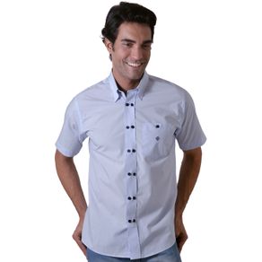 Camisa Casual Masculina Tradicional Algodão Fio 80 Azul F00571a 02