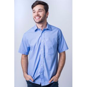 Camisa Casual Masculina Tradicional Algodão Fio 80 Azul Médio F06021a 01