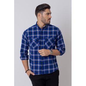Camisa Casual Masculina Tradicional Flanela Azul Escuro (545) 08206 01