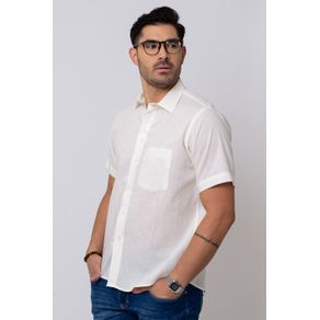 Camisa Casual Masculina Tradicional Linho C/ Algodão Branco 055 05016 01