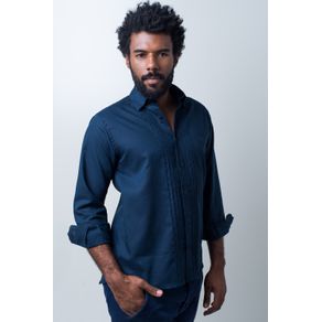 Camisa Casual Masculina Tradicional Linho Misto Azul Escuro F01293a 01
