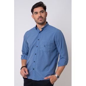 Camisa Casual Masculina Tradicional Microfibra Azul Escuro F01790a 01