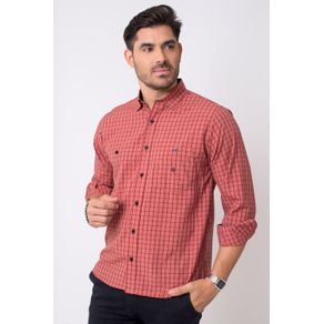 Camisa Casual Masculina Tradicional Microfibra Vermelho F01791a 01