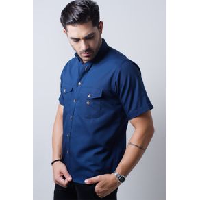Camisa Casual Masculina Tradicional Sarjada Azul Escuro F01681a 02