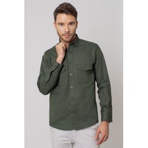 Camisa Casual Masculina Tradicional Sarjada Verde F01695a 01