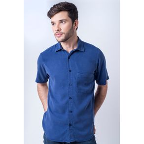 Camisa Casual Masculina Tradicional Tencel Azul Escuro F06020a 01