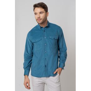 Camisa Casual Masculina Tradicional Veludo Azul F02031a 01