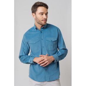 Camisa Casual Masculina Tradicional Veludo Azul F02033a 01