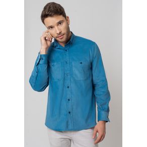 Camisa Casual Masculina Tradicional Veludo Azul F02032a 01