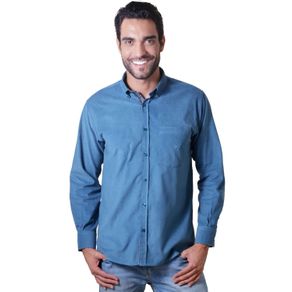 Camisa Casual Masculina Tradicional Veludo Azul F01517a 02