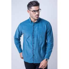 Camisa Casual Masculina Tradicional Veludo Azul F01529a 01
