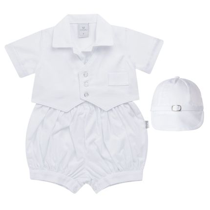 Camisa Colete, Shorts e Boné em Tricoline Branco - Sylvaz