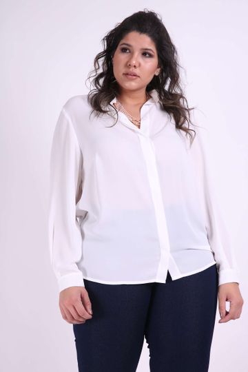 Camisa Crepe Plus Size Off White 46