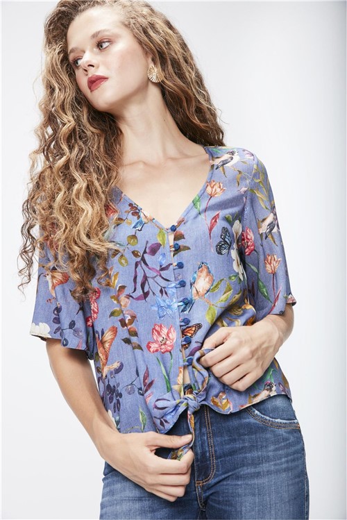 Camisa Cropped Floral Feminina