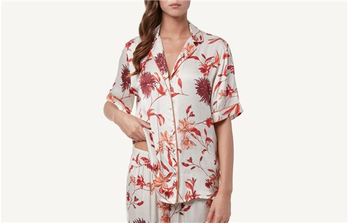 Camisa de Cetim com Estampado Floral - Estampado M