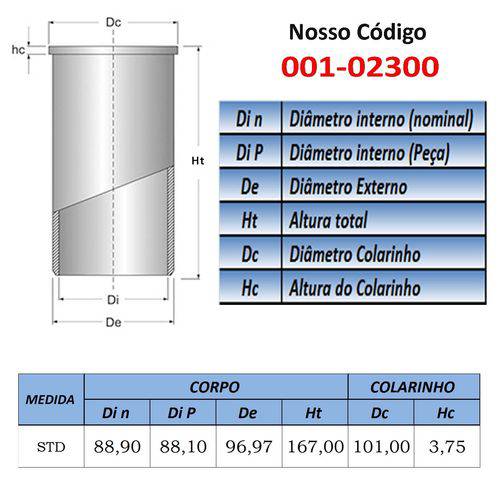 Camisa de Cilindro 88,9mm Std: Kia Ceres 2.2 K2400