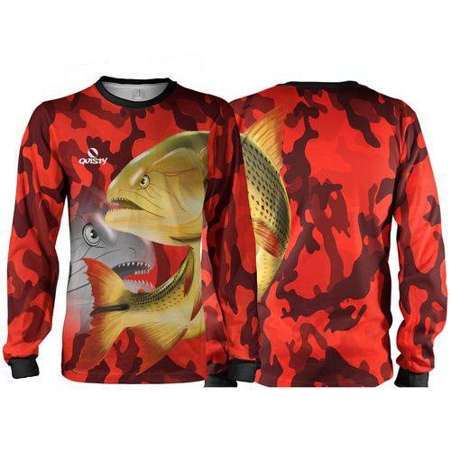 Camisa de Pesca Esportiva Quisty Dourado o Rei do Rio Camuflado - Dryfit - Proteção UV
