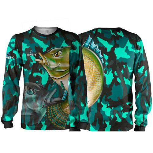 Camisa de Pesca Esportiva Quisty Tilápia Bocuda Camuflada - Dryfit - Proteção UV