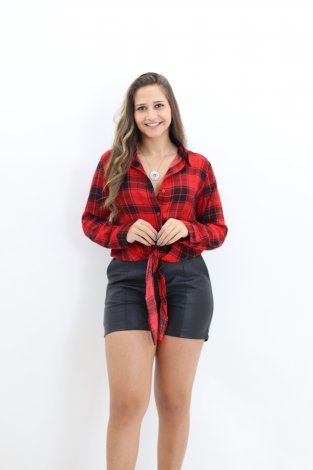 Camisa Feminina Xadrez com Amarração Planchet - Vermelho 1441