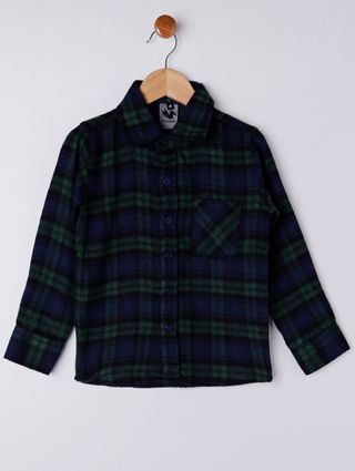 Camisa Flanela Manga Longa Infantil para Menino - Verde/azul
