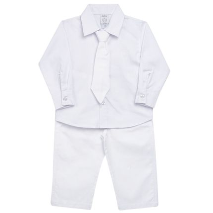 Camisa & Gravata C/ Calça para Bebe em Tricoline Branco - Sylvaz