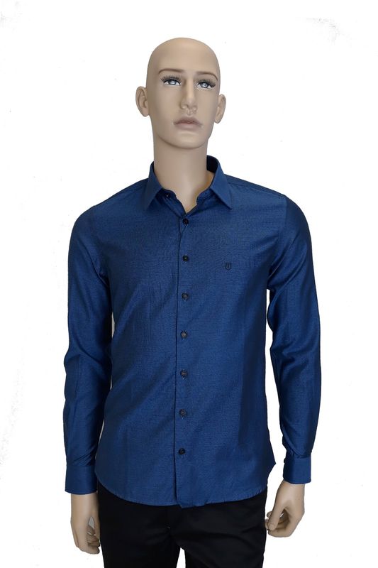 Camisa Individual Slim Fit Maquinetada Azul Tam. 1