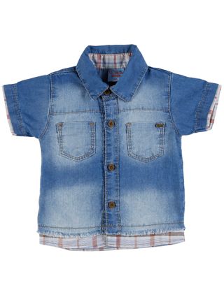 Camisa Jeans Infantil para Bebê Menino - Azul