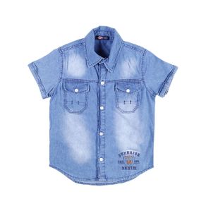 Camisa Jeans Manga Curta Infantil para Menino - Azul 8