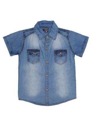 Camisa Jeans Manga Curta Infantil para Menino - Azul