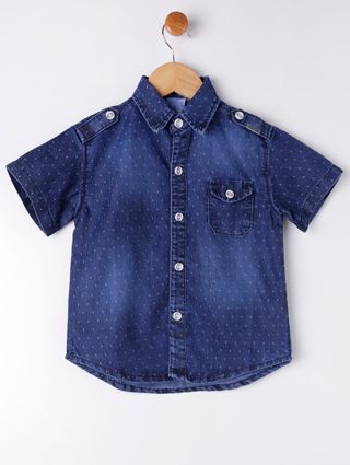 Camisa Jeans Manga Curta Infantil para Menino - Azul