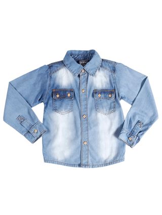 Camisa Jeans Manga Longa Infantil para Menino - Azul