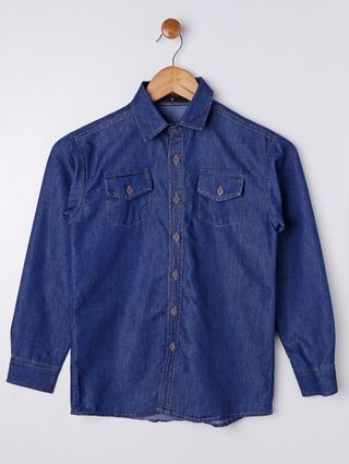 Camisa Jeans Manga Longa Juvenil para Menino - Azul