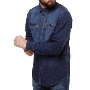 Camisa Jeans Manga Longa Masculina Azul P