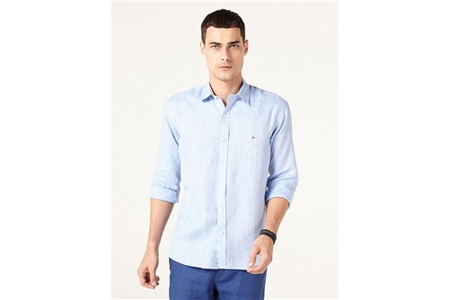 Camisa Jeanswear Slim Linho Plain - Azul - XGG