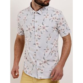 Camisa Manga Curta Floral Masculina Cinza P