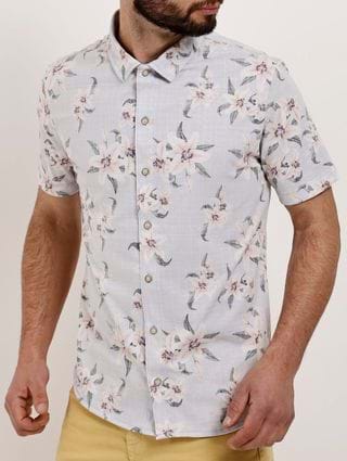 Camisa Manga Curta Floral Masculina Cinza
