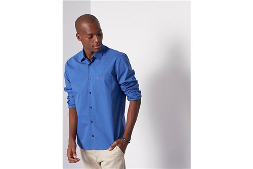 Camisa Menswear com Bolso - Azul - M