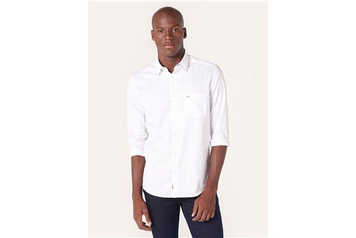 Camisa Menswear com Bolso Xadrez Thin - Branco - M