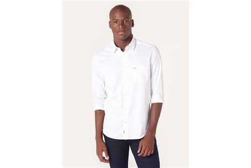 Camisa Menswear com Bolso Xadrez Thin - Branco - P