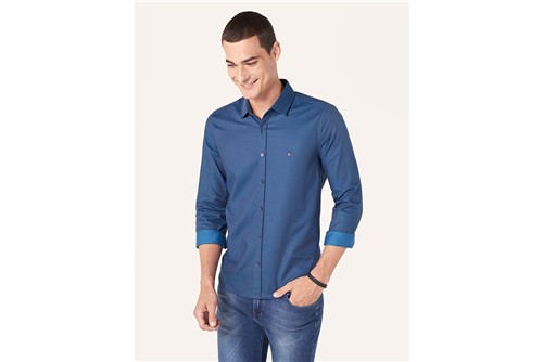 Camisa Menswear Slim Changeant - Azul - P
