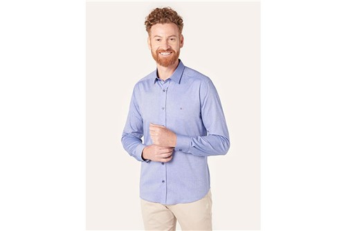 Camisa Menswear Slim Jacquard - Azul - P
