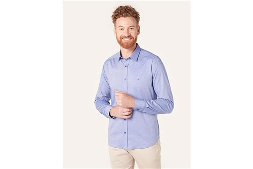 Camisa Menswear Slim Jacquard - Azul - P