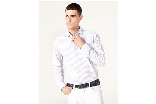 Camisa Menswear Slim Trento Listras - Branco - M