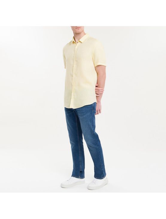 Camisa Mg Curta Regular Cannes Linen - Amarelo Claro - 1