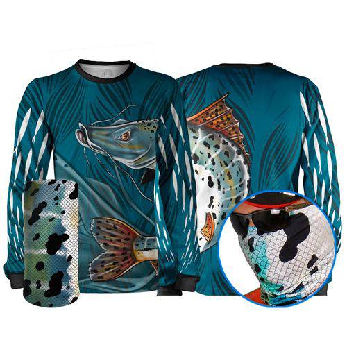 Camisa Pesca Esportiva Quisty Pintado Moleque + Máscara de Proteção 50 UV GG - Camiseta de Pesca Quisty
