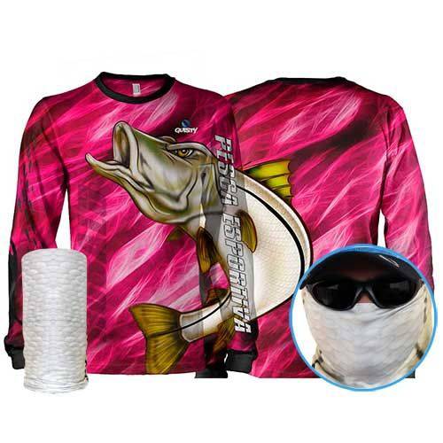 Camisa Pesca Esportiva Quisty Robalo Arisco + Máscara de Proteção 50 UV XGG - Camiseta de Pesca Quisty