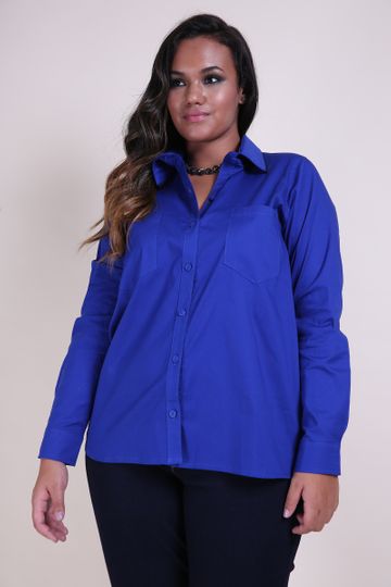 Camisa Plus Size Pala Bordada Azul PP